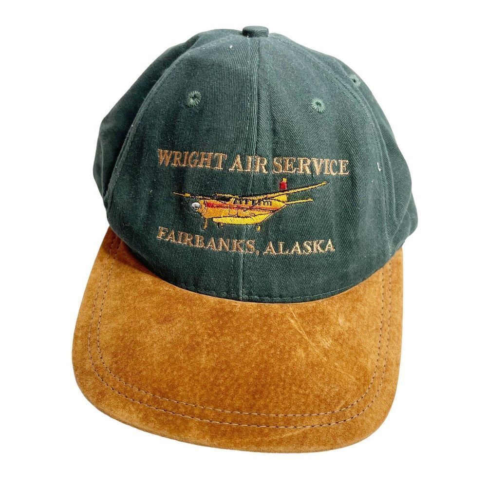 Vintage Wright Air Service Snapback Fairbanks Alaska Hat Canvas Suede Leather